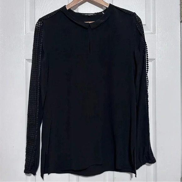 Kobi Halperin Tops - Kobi Halperin Black Silk Long Sleeve Blouse Crochet Womens XS